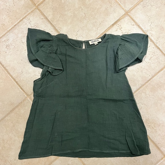 Green muslin double cloth matching shorts set with ruffle trim - Picture 4 of 8